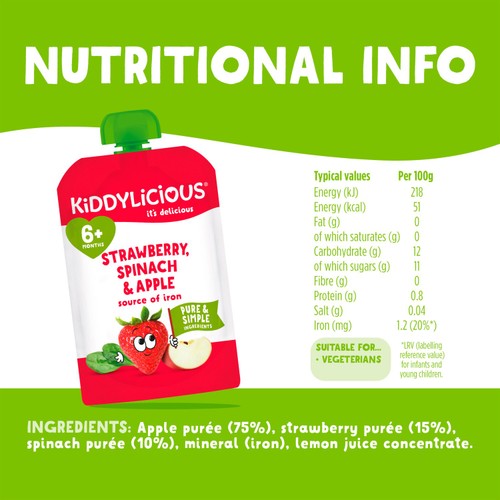 Kiddylicious Strawberry, Spinach & Apple Pouch 