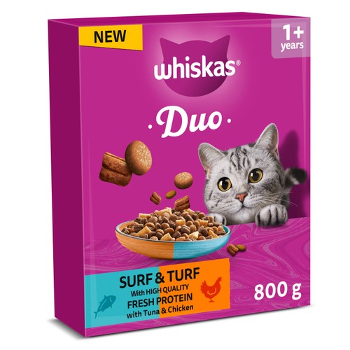 Whiskas 1yr Cat Complete Dry Duo Surf & Turf