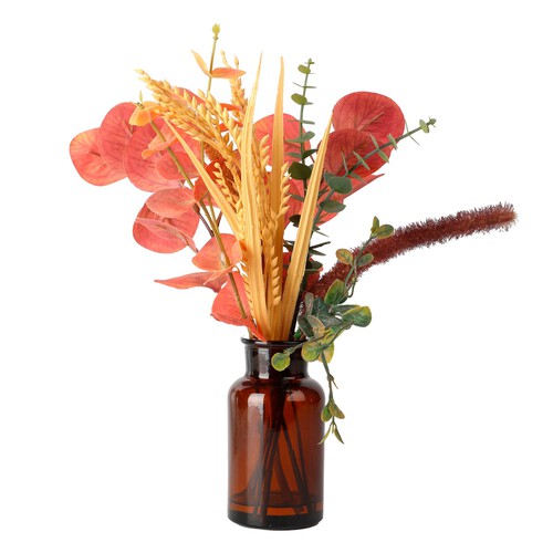 Nutmeg Home Amber Bottle Vase Faux Floral