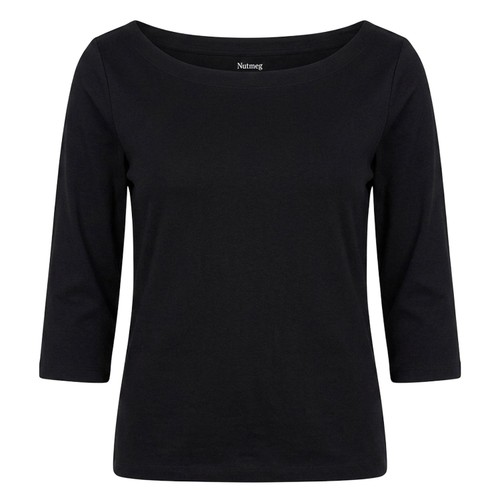 Nutmeg Ladies Size 10 Black 3/4 Sleeve Bardot Top