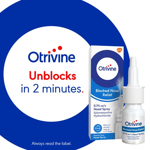 Otrivine Blocked Nose Relief Adult Cold & Flu Nasal Spray 0.1% Metered Dose