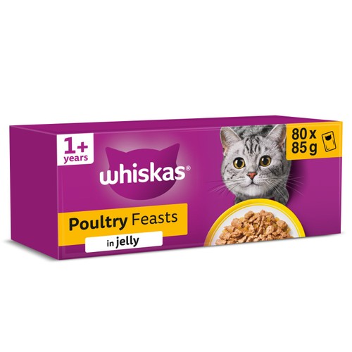 Whiskas 1+ Poultry Feasts Adult Wet Cat Food Pouches in Jelly