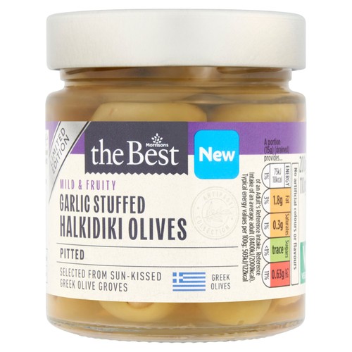 Morrisons The Best Pitted Halkidiki Olives with Garlic