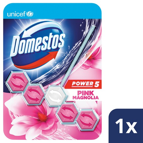 Domestos Power 5 Pink Magnolia Toilet Rim Block 1pc