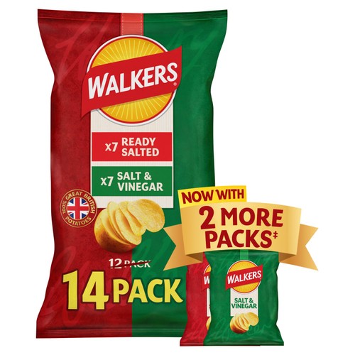 Walkers Ready Salted and Salt & Vinegar Multipack Crisps   14 x 25g