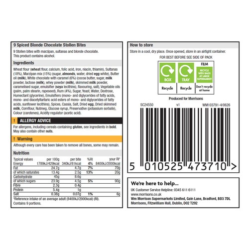 Morrisons The Best Spiced Blonde Chocolate Stollen Bites 9 Pack