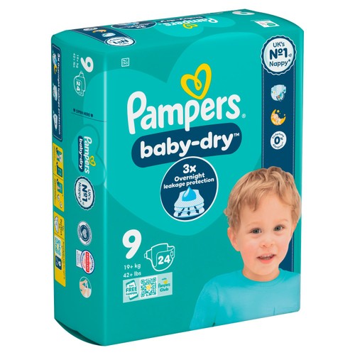 Pampers Baby-Dry Size 9 24 Nappies 19kg+ Essential Pack