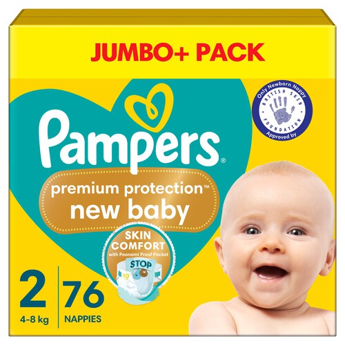 Pampers Premium Protection New Baby Size 2, 76 Nappies Jumbo+ Pack