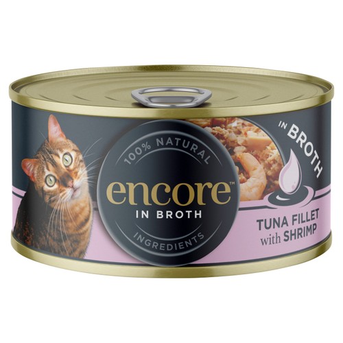 Encore cat tin tuna with shrimp in broth