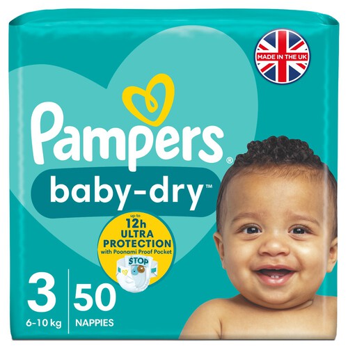 Pampers Baby-Dry Size 3, 50 Nappies, 6kg-10kg, Essential Pack