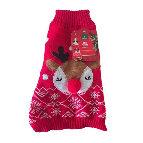 Morrisons Festive 'Oh Deer!' Dog Knitted Jumper Character Small