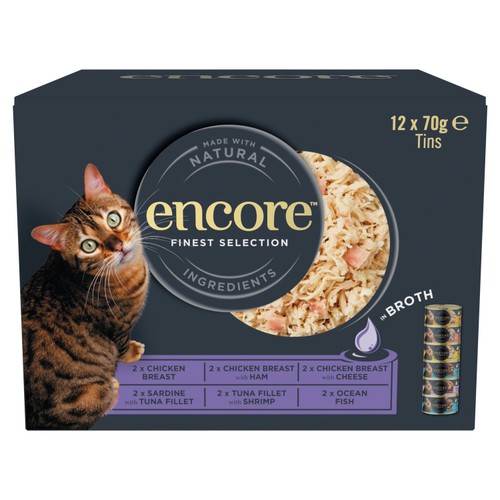 Encore Natural Wet Cat Food Finest Selection In Broth 12 X 70G Tins