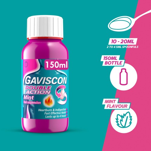 Gaviscon Double Action Heartburn & Indigestion Liquid Mint Flavour