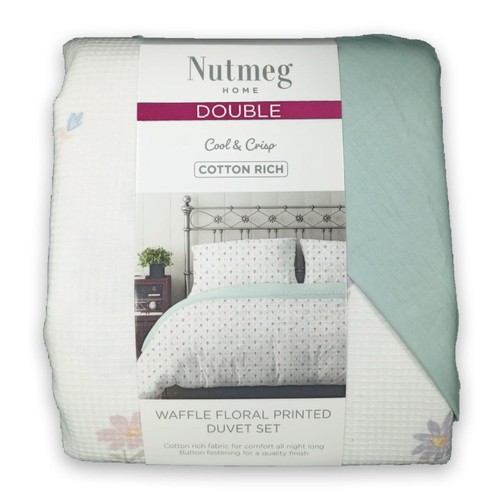 Nutmeg Home Floral Printed Waffle Duvet Set Double