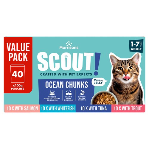 Morrisons Scout Ocean Chunks In Jelly Adult Cat Food 40 x 100g