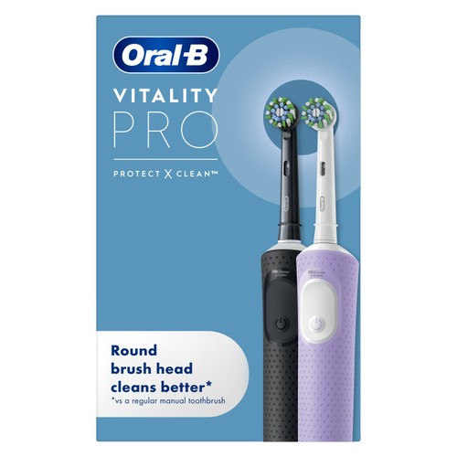 Oral-B Vitality Pro Black + Lilac Duo Rechargeable Toothbrushes
