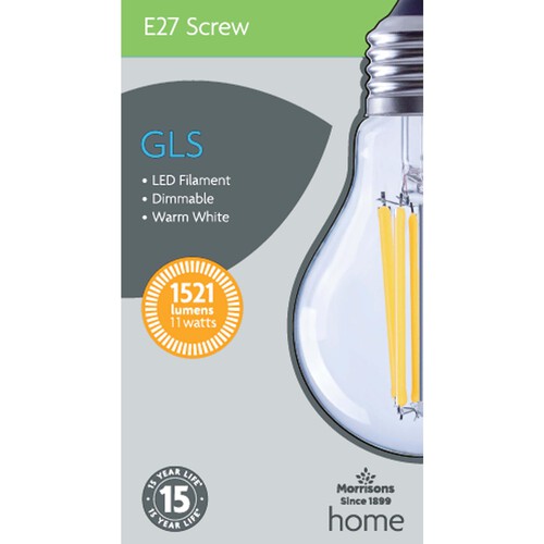 Morrisons LED Filament Gls 1521 Lumens Es 11W Dimmable Light bulb