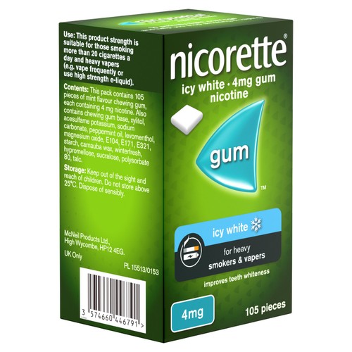 Nicorette Icy White 4mg Gum (Stop Smoking Aid)