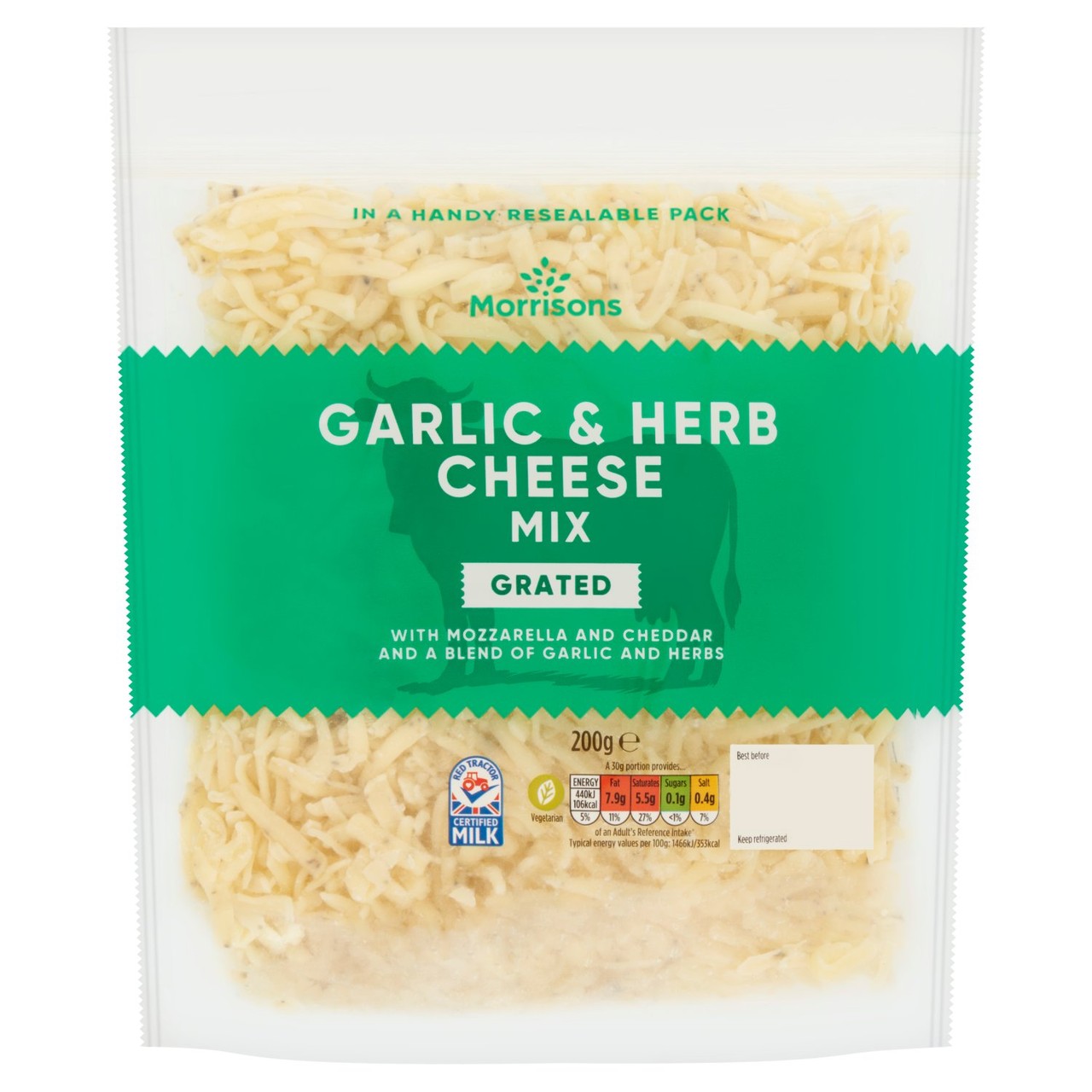 Morrisons Grated Garlic & Herb Cheese Mix 200g