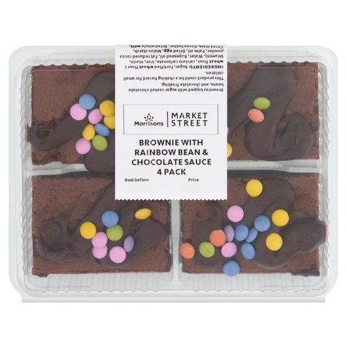 Morrisons Brownie With Rainbow Bean & Chocolate Sauce 4 Pack