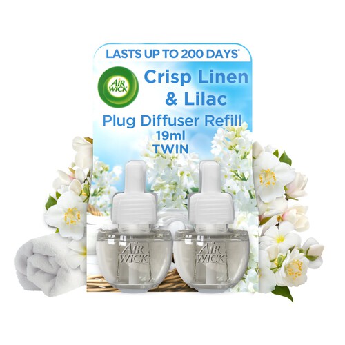 Air Wick Crisp White Linen & Lilac Scented Oil Plug In Refill Twin Pack 