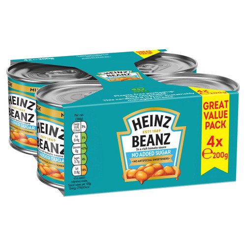 Heinz No Added Sugar Baked Beans in Tomato Sauce 4 x 200g