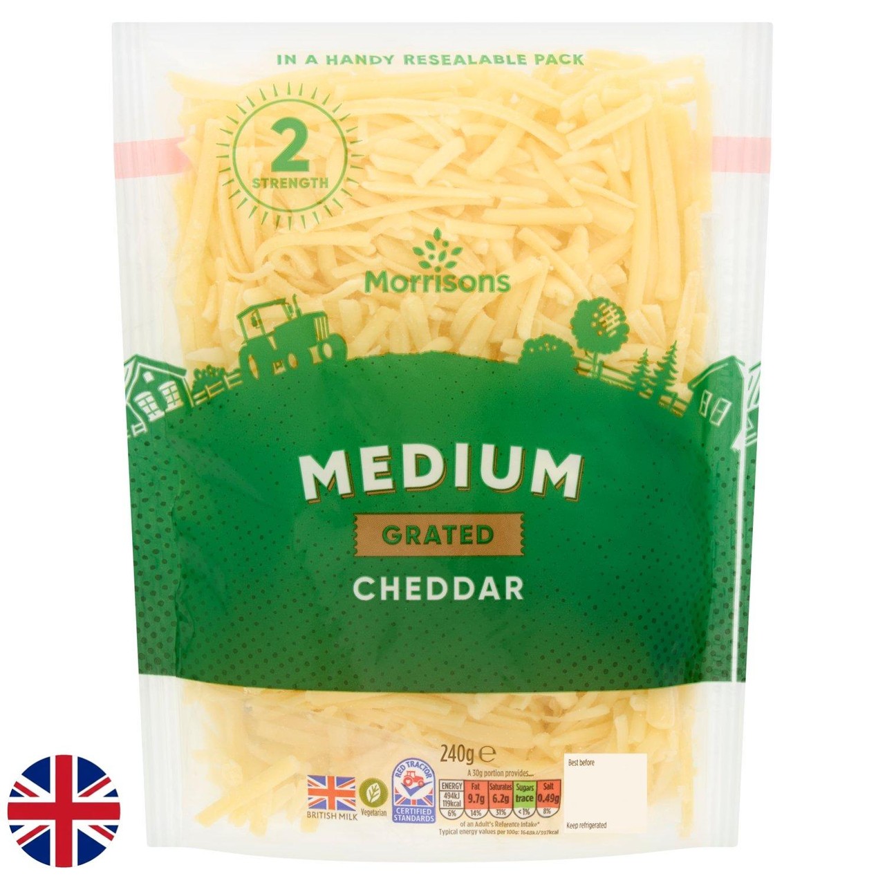 Morrisons British Grated Medium White Cheddar 240g