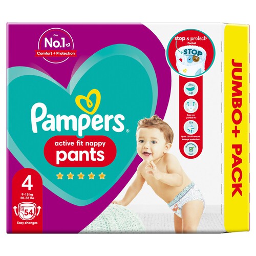 Pampers Active Fit Nappy Pants Size 4 Jumbo+ Pack