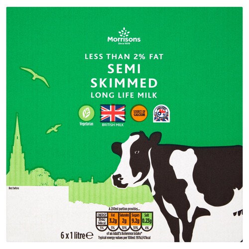 Morrisons Less Than 2% Fat Semi Skimmed Long Life Milk