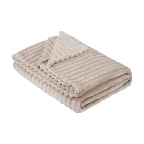 Home Style Faux Fur Stripe Throw Beige 150 x 200cm
