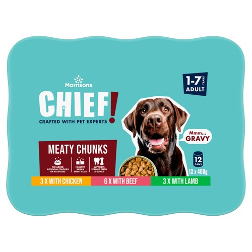 Morrisons Chief Meaty Chunks In Gravy Adult Dog Food 12 x 400g