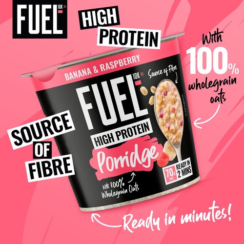 FUEL10K High Protein Banana & Raspberry Porridge Oat Cereal Pot 70g