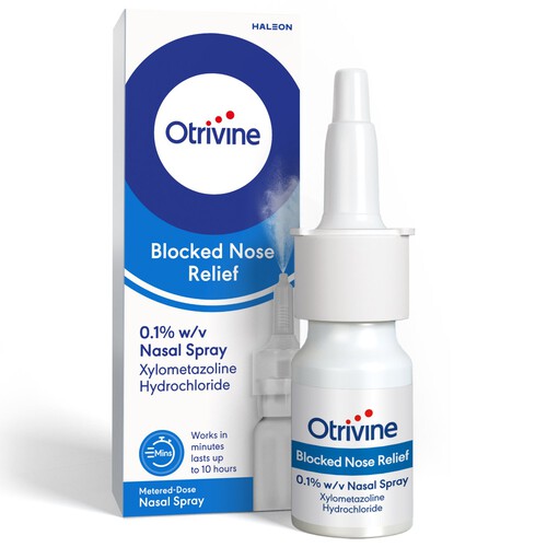 Otrivine Blocked Nose Relief Adult Cold & Flu Nasal Spray 0.1% Metered Dose