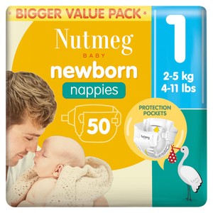 Nutmeg Newborn Size 1 Nappies x 50 Pack
