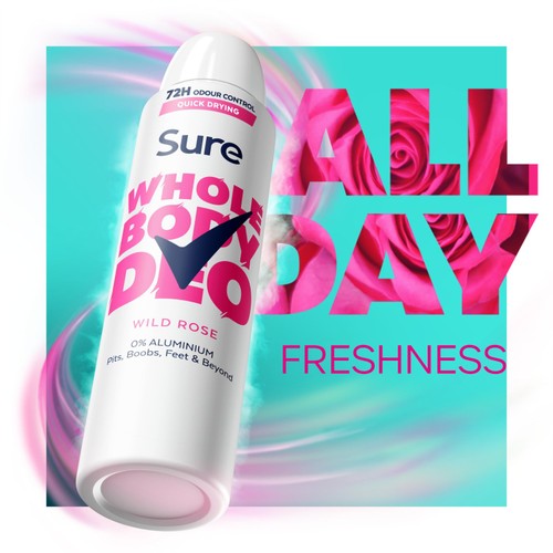 Sure Women Wild Rose Whole Body Deodorant Spray 72h Odour Control   150ml