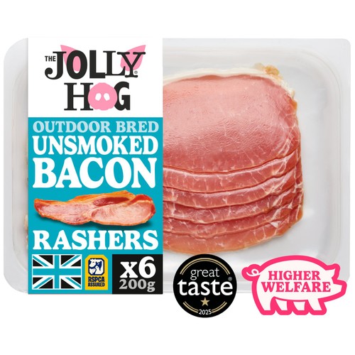 The Jolly Hog 6 Unsmoked Back Bacon Rashers 200g