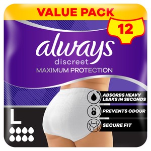 Always Discreet Maximum Protection Medium Thick Pant 12 Pack