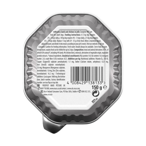 Cesar Classics Terrine Dog Food Tray Lamb & Chicken in Jelly