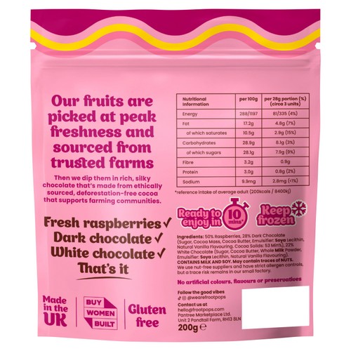 Froot Pops Frozen Raspberries Coated In White & Dark Chocolate 220g