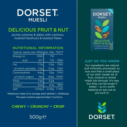 Dorset Fruit & Nut Muesli Breakfast Cereal 500g