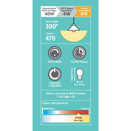 Morrisons LED Mini Globe 470 Lumens 4W Bc Dimmable Light Bulb 