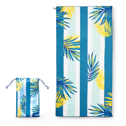 Keplin Beach Towel Turquoise Floral Design 90cm x 200cm