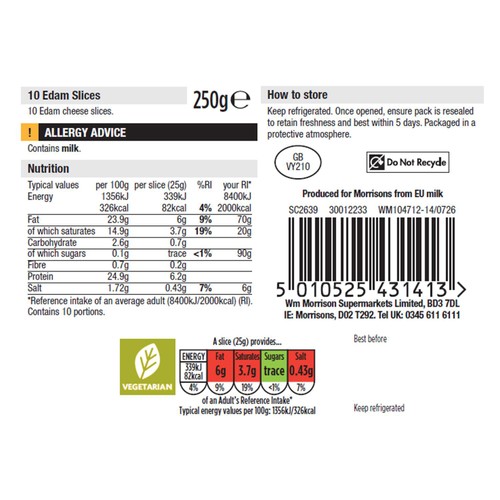 Morrisons Edam Slices 250g