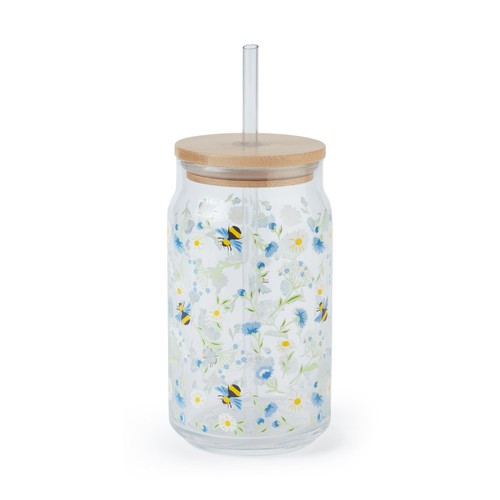 Nutmeg Home Bee Floral Straw Glass Tumbler