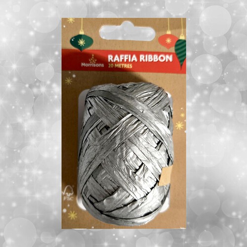 Morrisons Silver Raffia Ribbon 20 metres