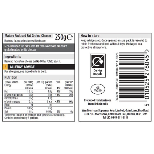 Morrisons Reduced Fat 50% Lighter Mature Cheese 250g