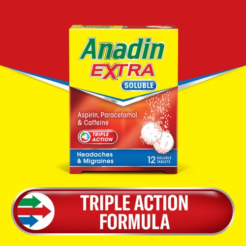Anadin Extra Soluble Aspirin, Paracetamol, & Caffeine Tablets 12s