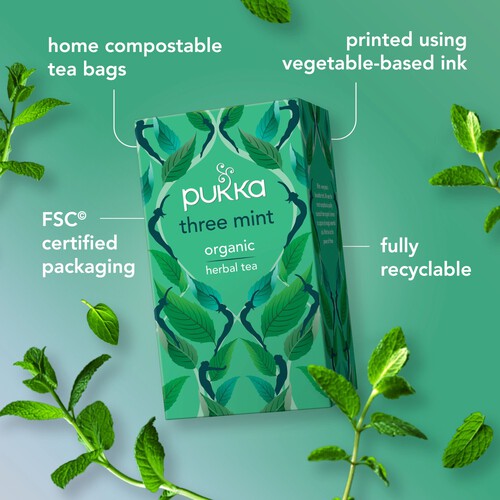 Pukka Three Mint, Organic Herbal Tea with Peppermint, Spearmint, 20 Sachets