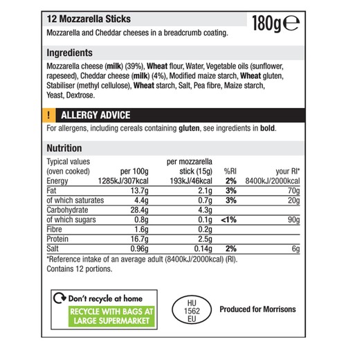 Morrisons 12 Mozzarella Sticks 180g