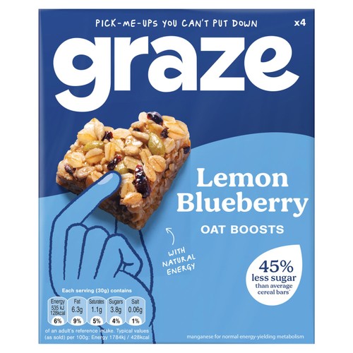 Graze Lemon & Blueberry Oat Boost Flapjack Superfood Snack Bars   4 x 30g